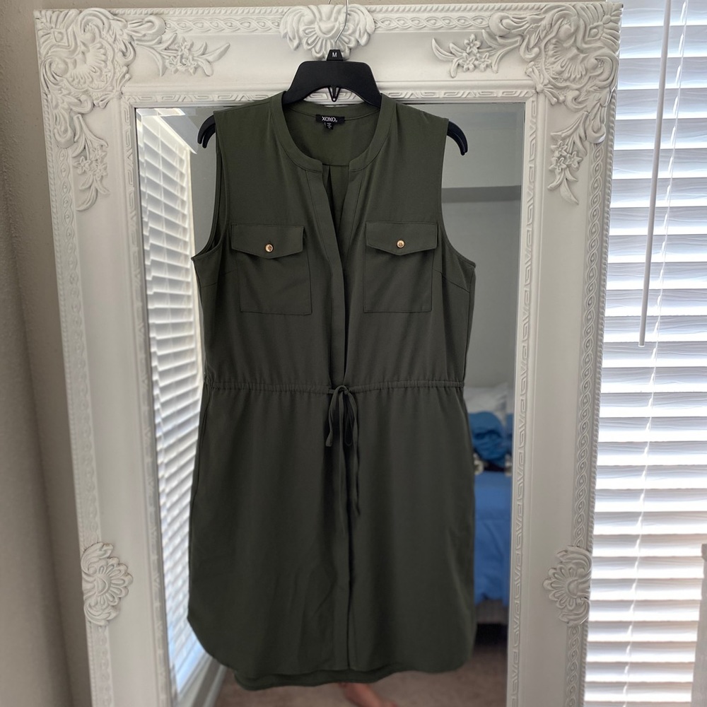 Draw-String Waist Button Down Short Dress